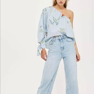 Topshop off the Shoulder Striped, Floral Blouse